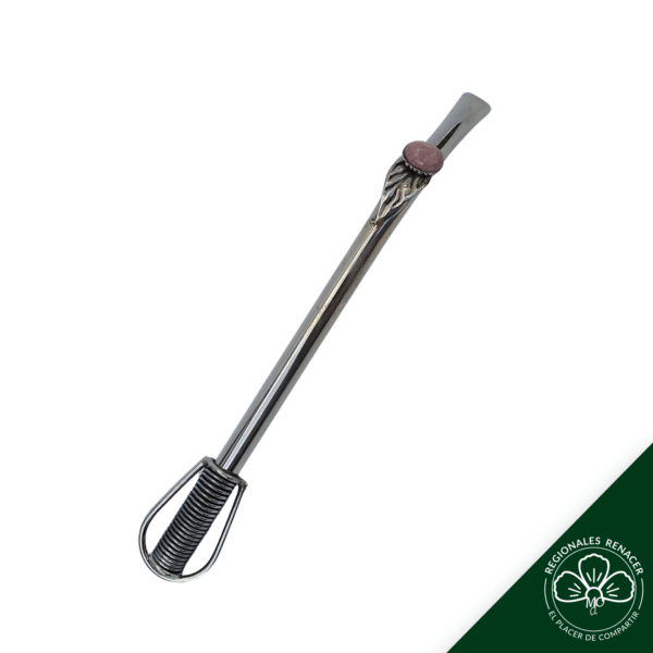 Bombilla de Alpaca con Incrustación de Rodocrosita - Disponible en 16 cm