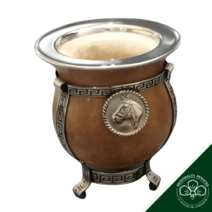 Mate Porongo criollo de alpaca con virola lisa, dije y base labrada