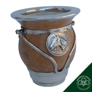 Mate Porongo criollo con aplique, base cerrada y virola de alpaca lisa