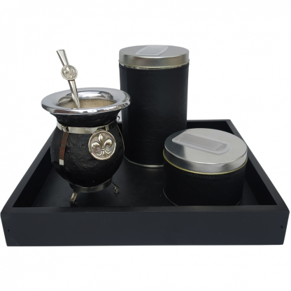 set linea black mate porongo y bandeja de madera